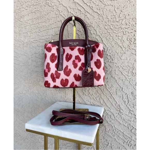 KATE SPADE Pink & Burgundy Leopard Calf Hair Leather Mini Satchel Crossbody Bag - Picture 16 of 17